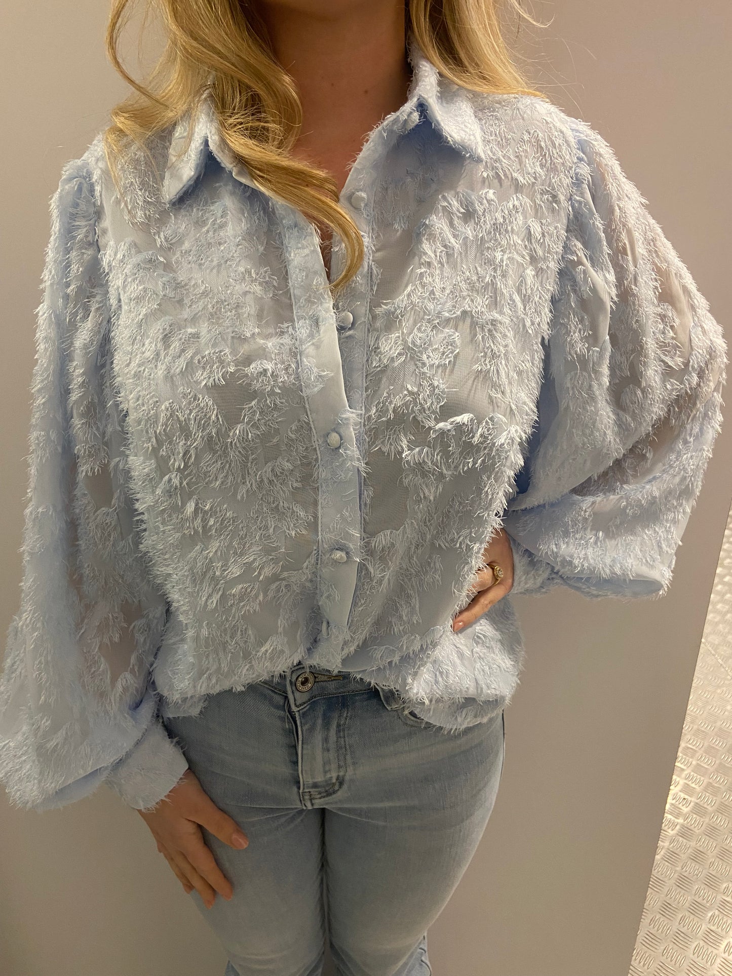 Salmon fluffy blouse