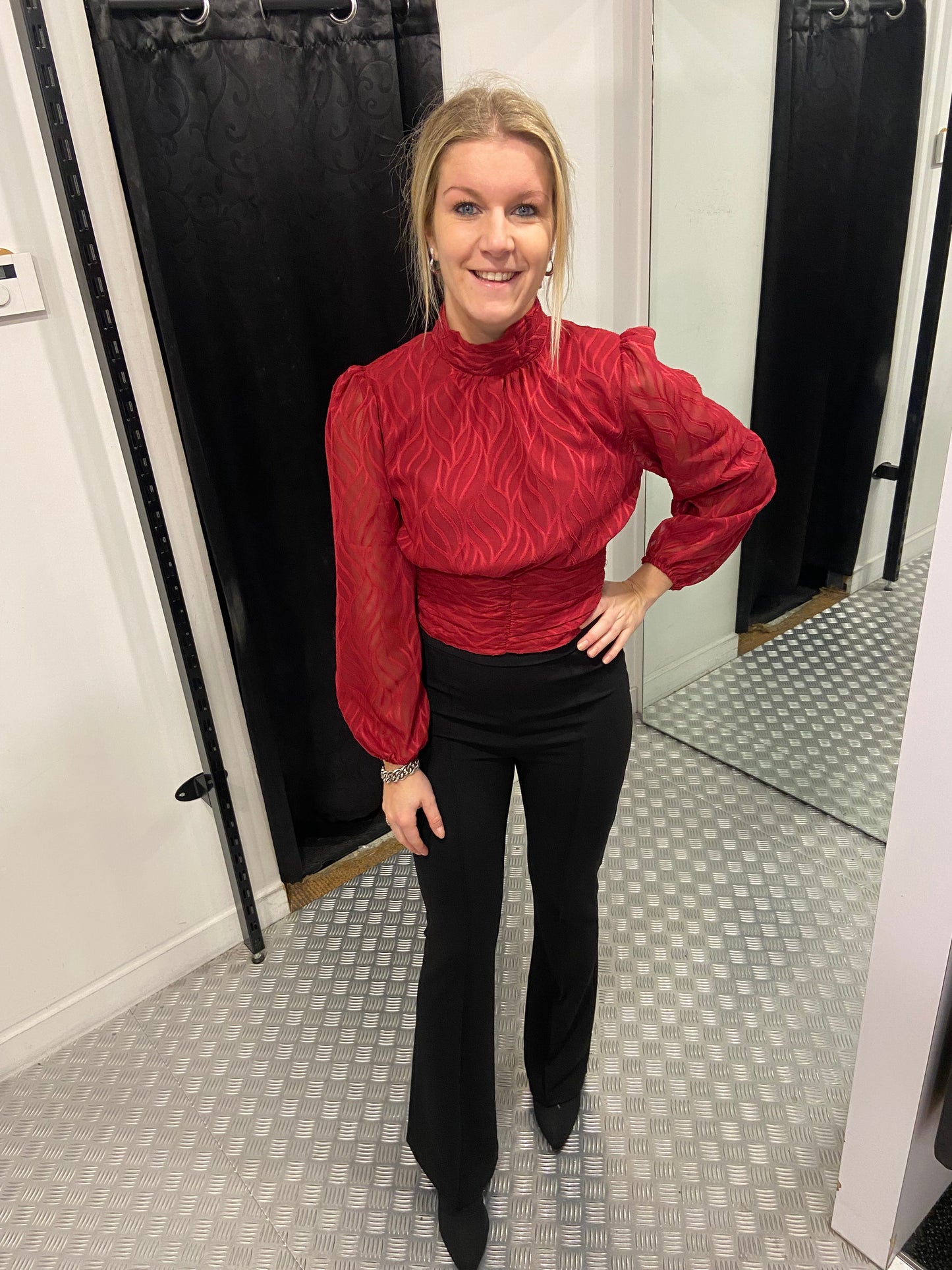 Red ruffle cropped top