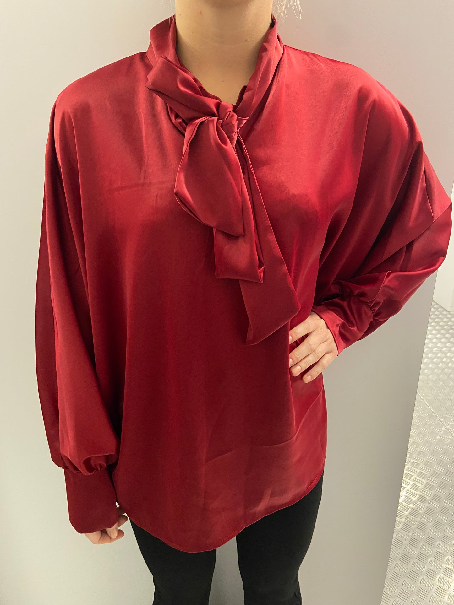 Red bow tie blouse