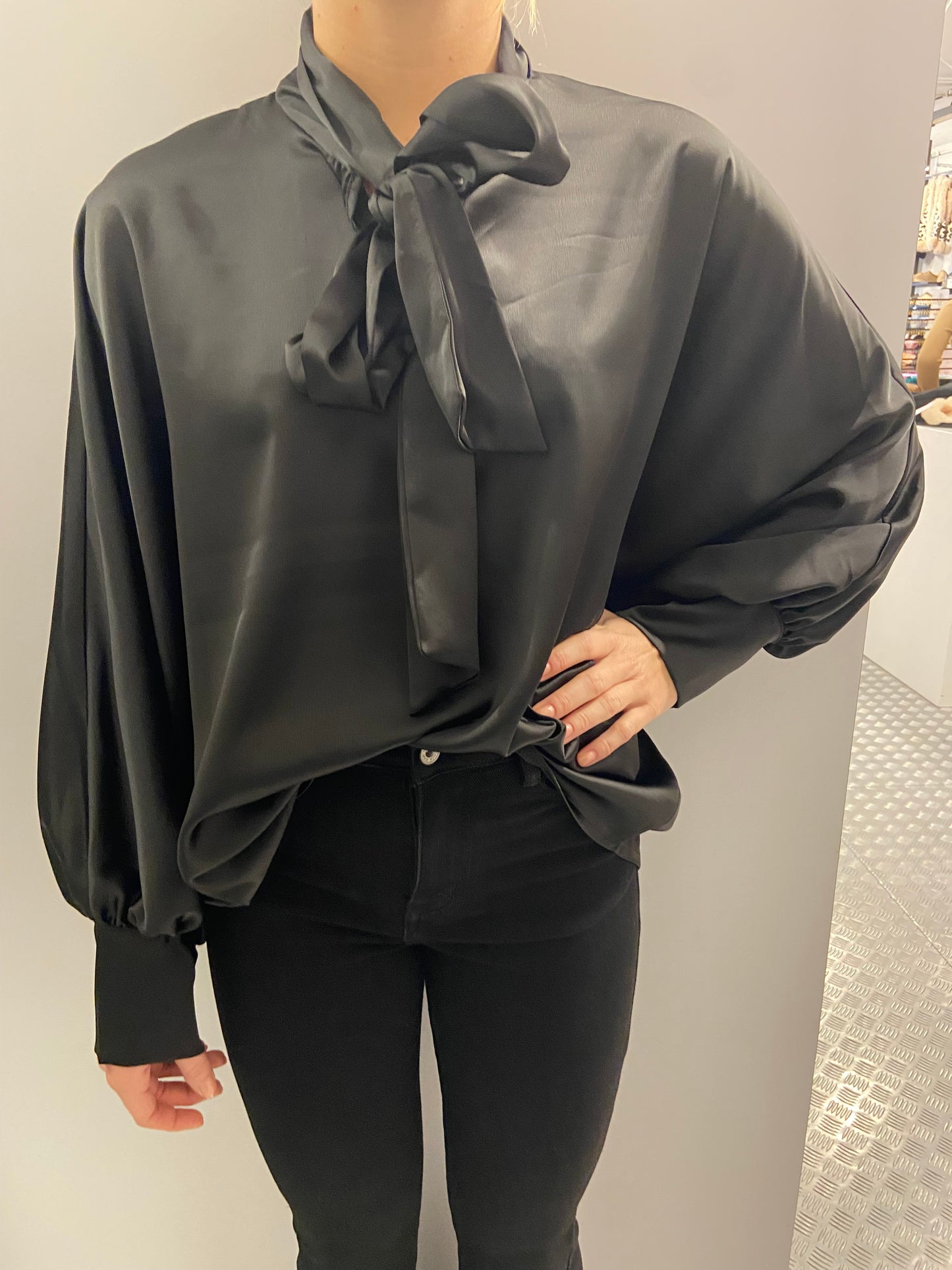 Black bow tie blouse