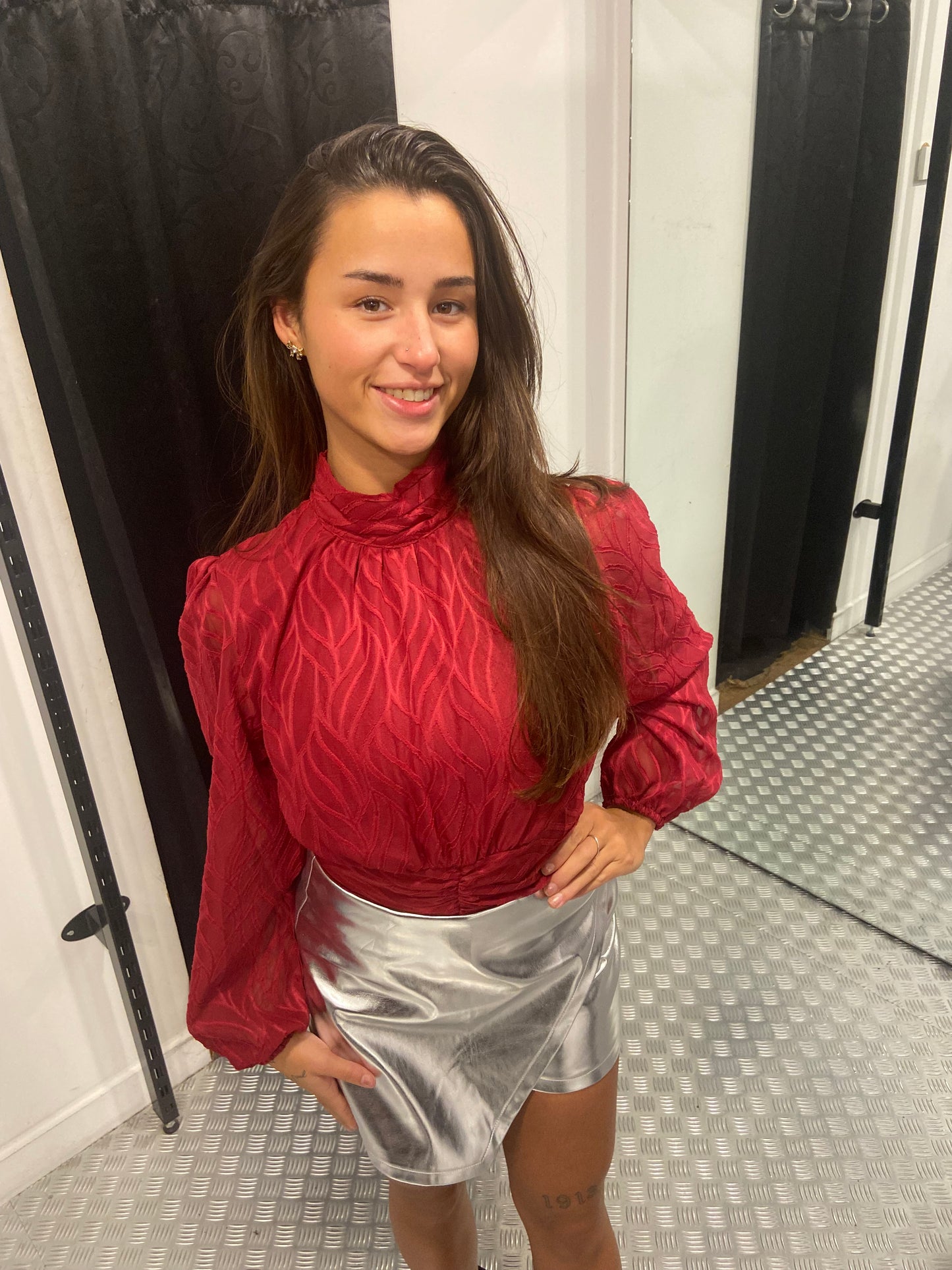 Red ruffle cropped top